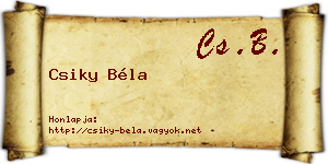 Csiky Béla névjegykártya